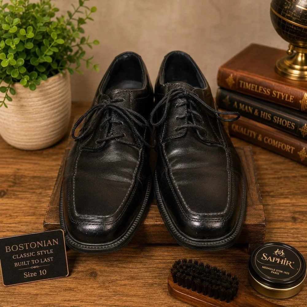 Bostonian Flexlite Men's Black Leather Oxford Dress Shoes Square Toe 10.5M